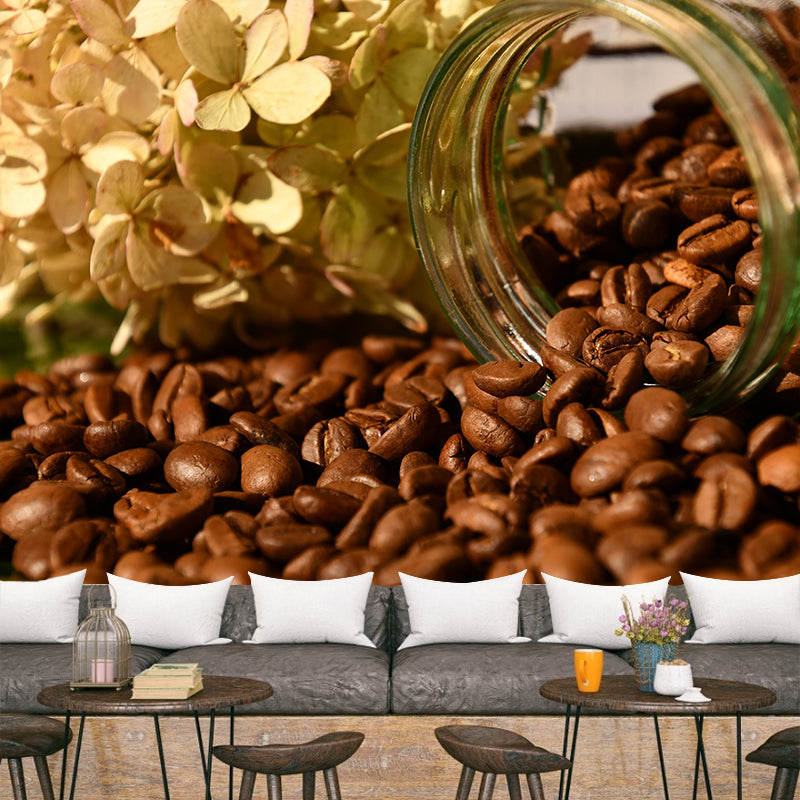 Coffee Beans Mural Contemporary Mildew Resistant Wall Covering for Coffee Shop