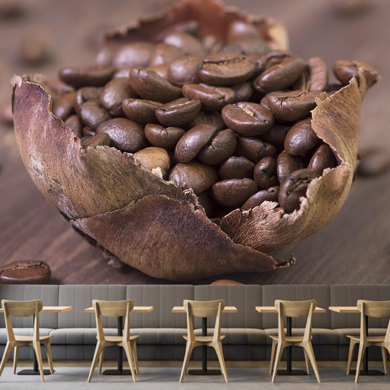 Coffee Beans Mural Contemporary Mildew Resistant Wall Covering for Coffee Shop