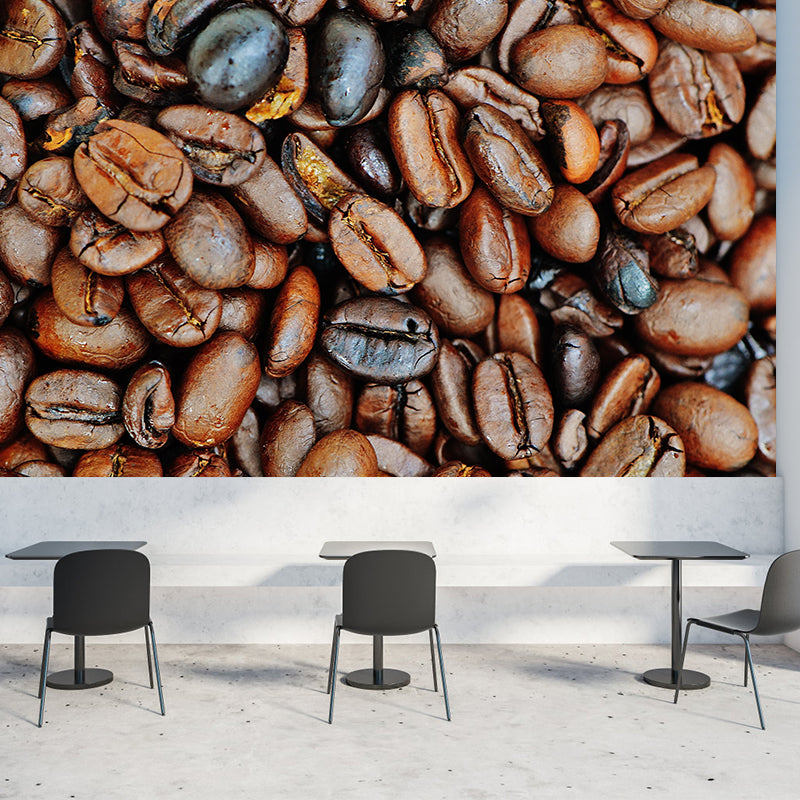 Coffee Beans Mural Photography Mildew Resistant Wall Covering for Coffee Shop