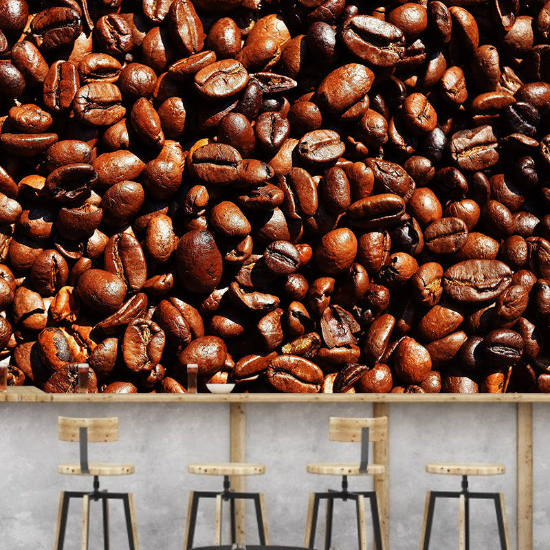 Coffee Beans Mural Photography Mildew Resistant Wall Covering for Coffee Shop