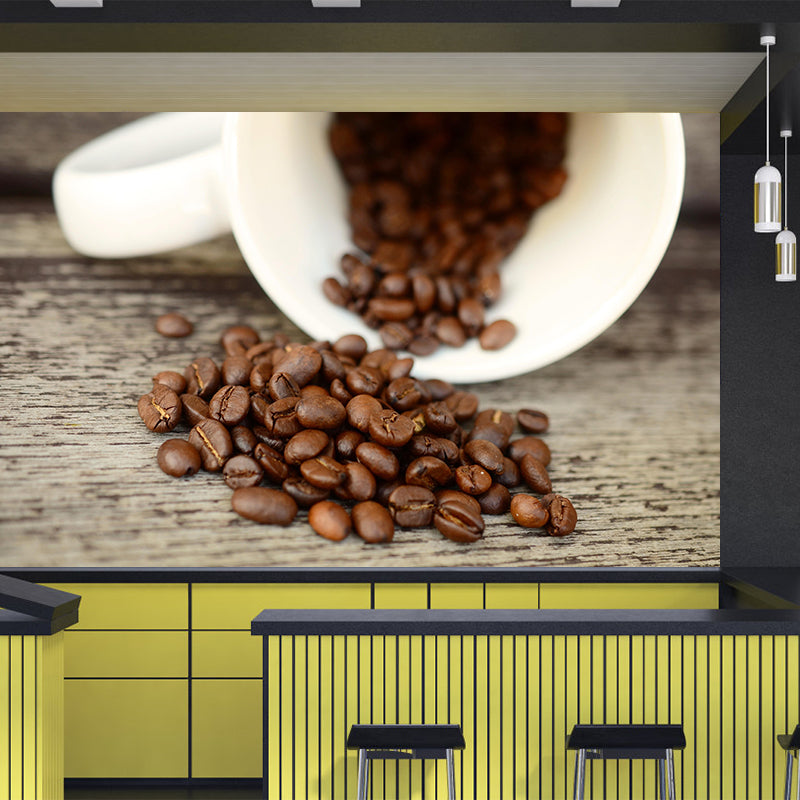 Coffee Beans Mural Wallpaper Eco-friendly Coffee Shop Decoration in Soft Color