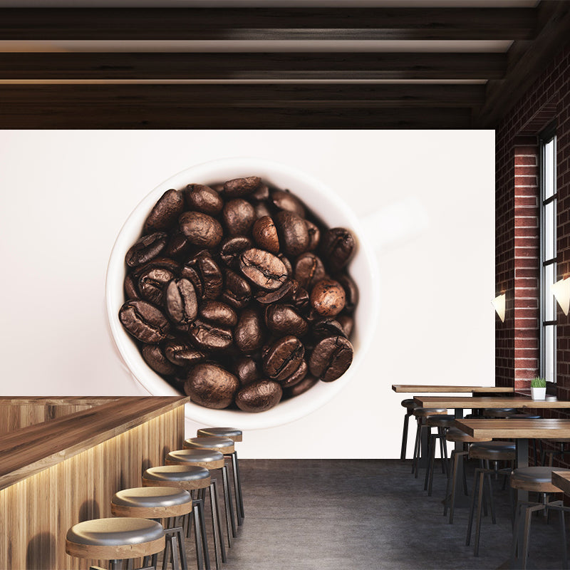 Coffee Beans Mural Wallpaper Eco-friendly Coffee Shop Decoration in Soft Color