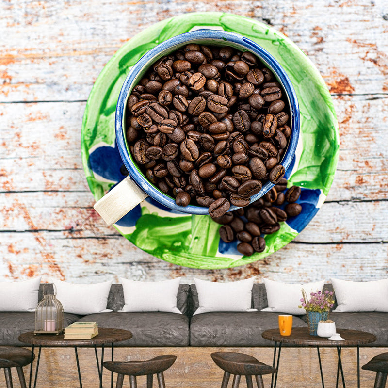 Coffee Beans Mural Contemporary Mildew Resistant Soft Color for Coffee Shop