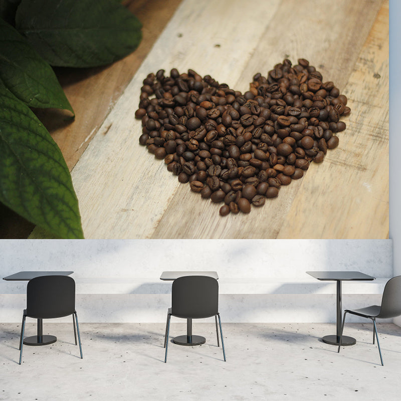 Coffee Beans Mural Contemporary Mildew Resistant Soft Color for Coffee Shop