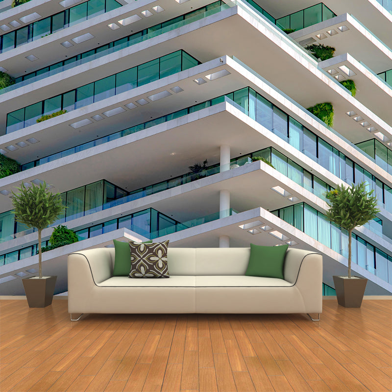 Skyscraper Mural Wallpaper Mildew Resistant Modern Sitting Room Decoration