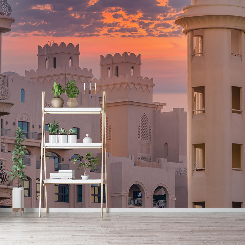 City Construction Mural Contemporary Style Wall Covering for Sitting Room