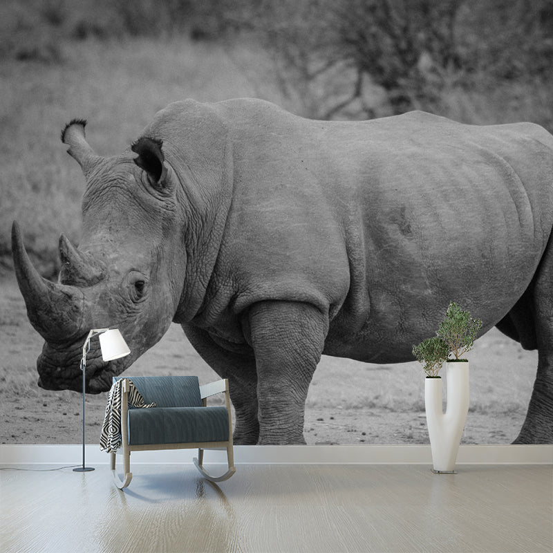 Rhinoceros Animal Mural Wallpaper for Dining Room Waterproof, Made to Measure