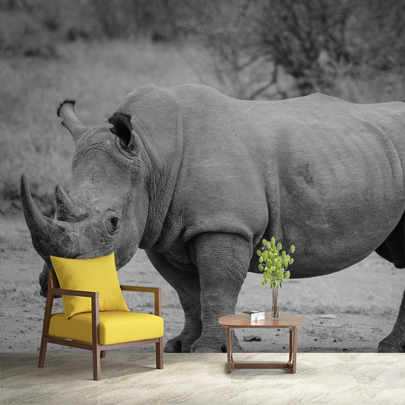 Rhinoceros Animal Mural Wallpaper for Dining Room Waterproof, Made to Measure