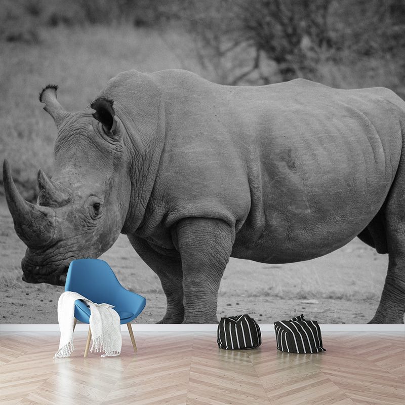 Rhinoceros Animal Mural Wallpaper for Dining Room Waterproof, Made to Measure