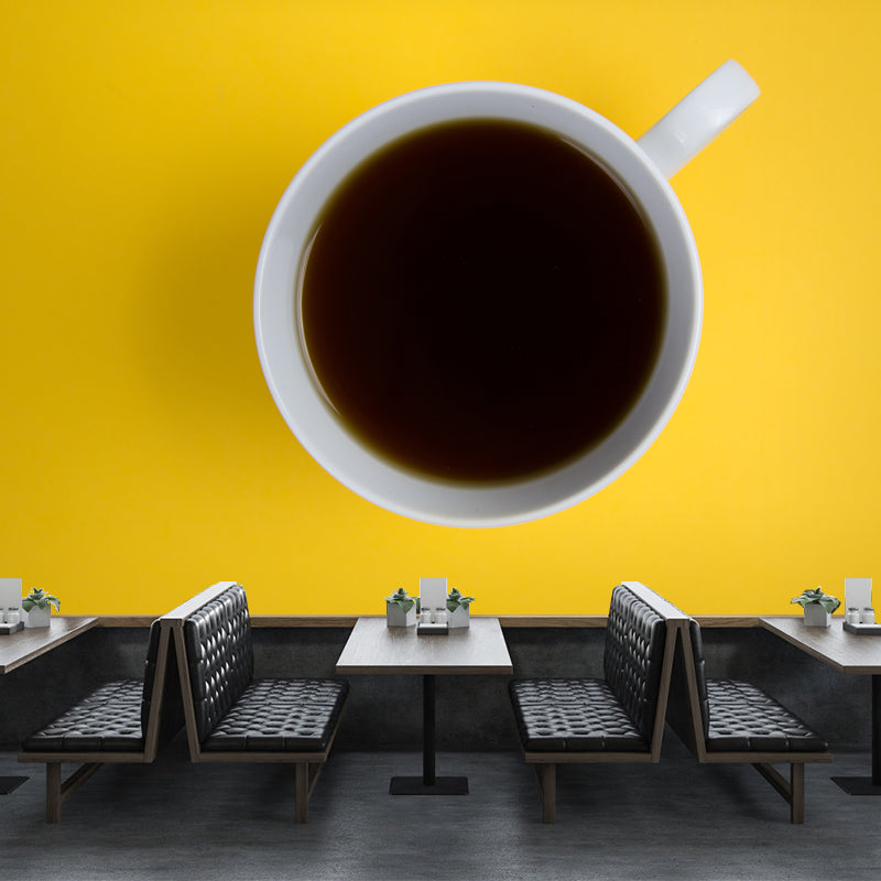 Contemporary Coffee Mural Wallpaper Mildew Resistant Commerce Shop Decoration