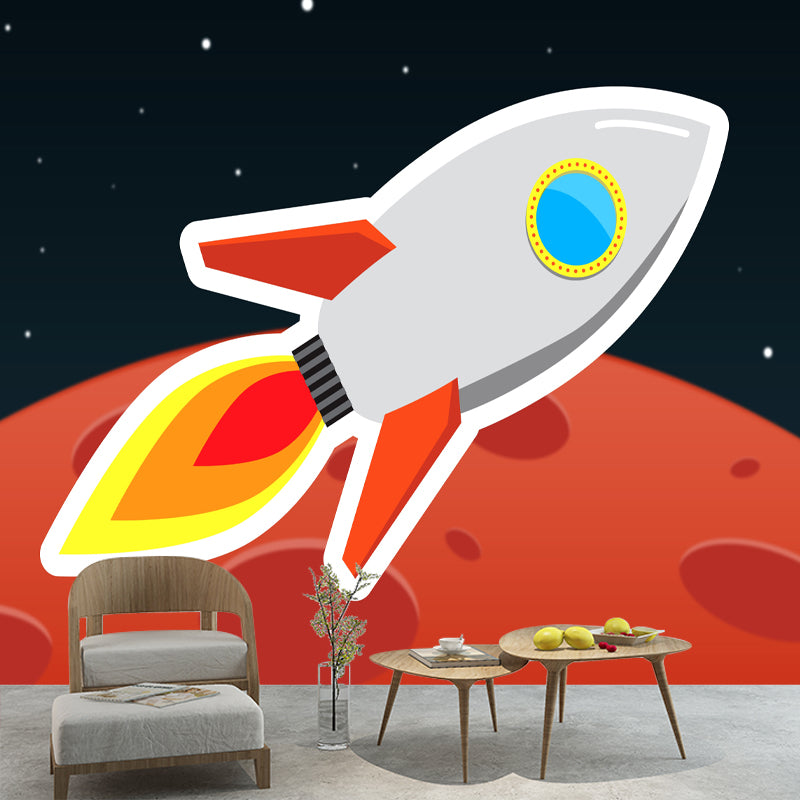 Rocket Ship Wall Mural for Children's Bedroom Moisture Resistant, Custom Size Available