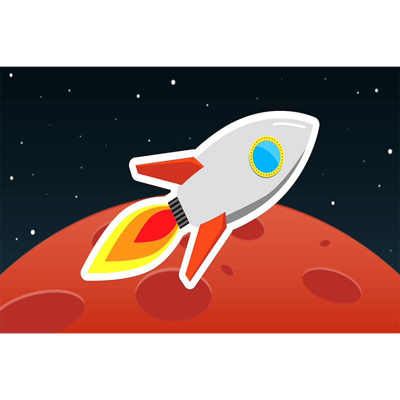 Rocket Ship Wall Mural for Children's Bedroom Moisture Resistant, Custom Size Available