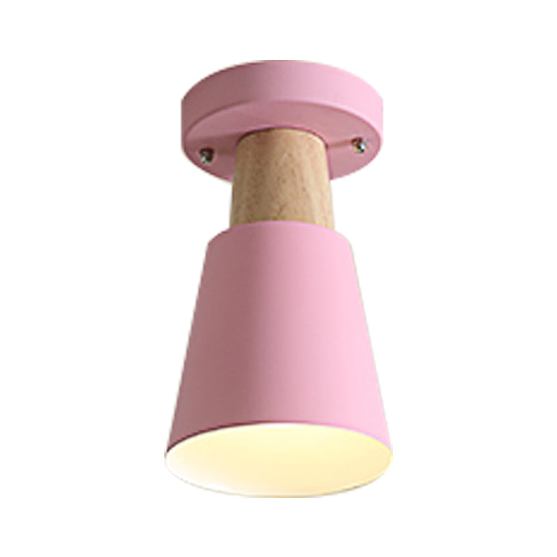 Macaron cónico semi flushmount Light 1 cabeza de metal semi de montura de montura de flush en gris/rosa/amarillo/verde
