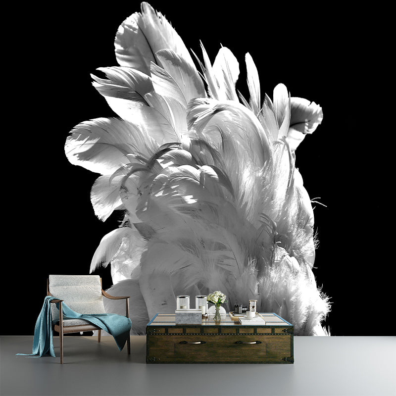 Feather Mural for Sleeping Room Wall Art in Light Color, Stain Resistant