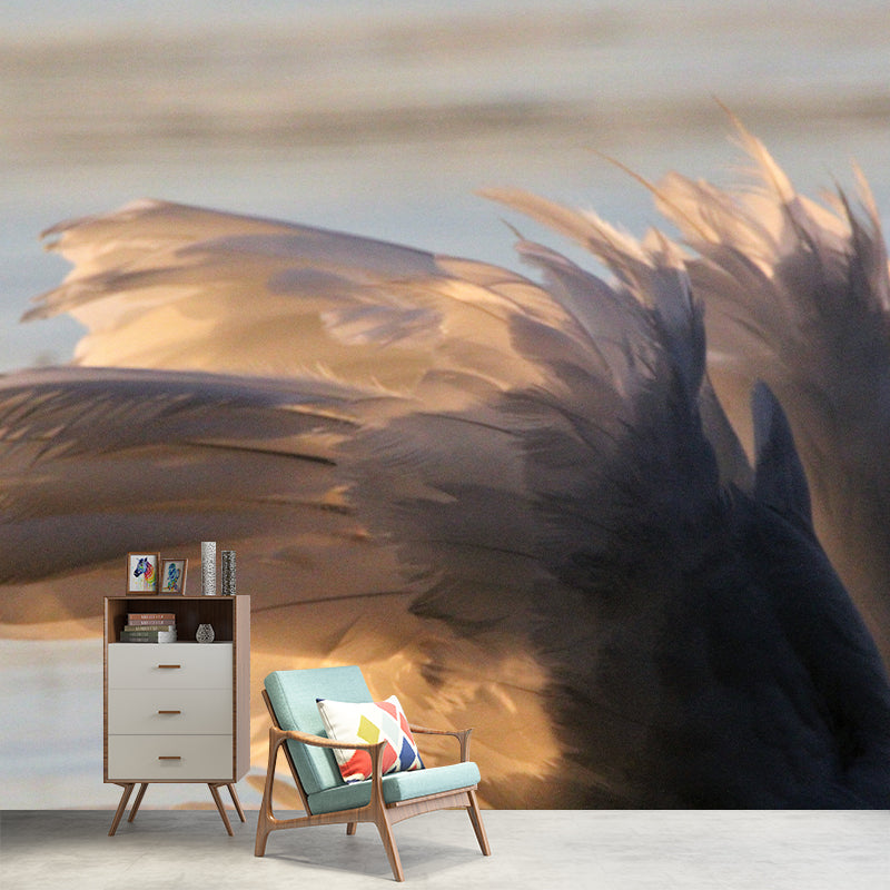 Feather Mural for Sleeping Room Wall Art in Light Color, Stain Resistant