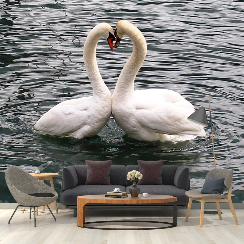 Customized White Swan Wall Mural Contemporary Photography for Living Room