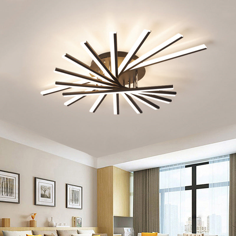 Modern Minimalist LED Linear Flush Mount Lacquered Iron Ceiling Fixture with Acrylic Shade