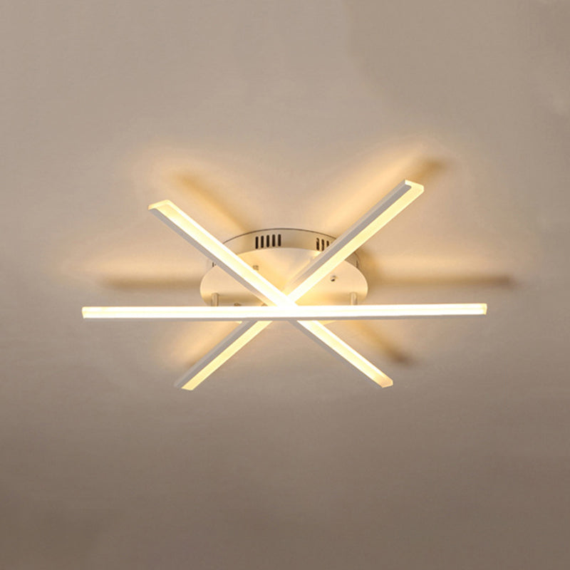 Modern Minimalist LED Linear Flush Mount Lacquered Iron Ceiling Fixture with Acrylic Shade