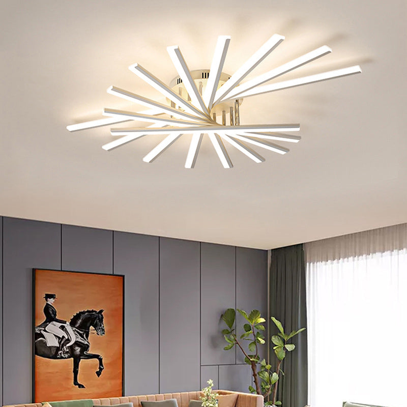 Modern Minimalist LED Linear Flush Mount Lacquered Iron Ceiling Fixture with Acrylic Shade