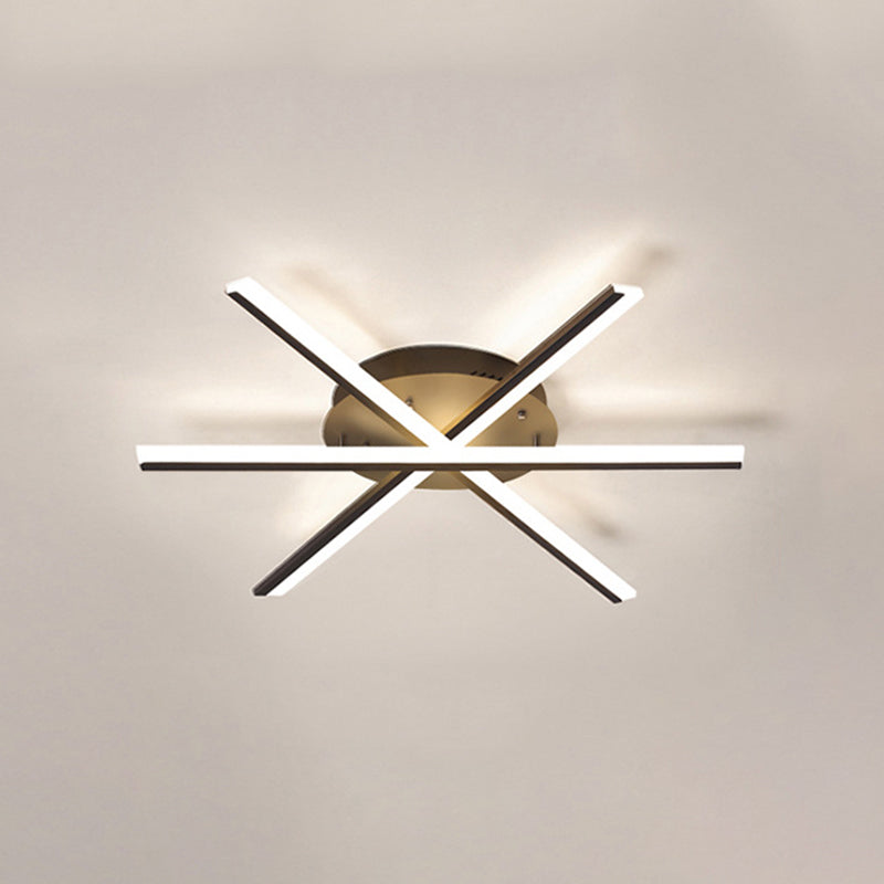 Modern Minimalist LED Linear Flush Mount Lacquered Iron Ceiling Fixture with Acrylic Shade