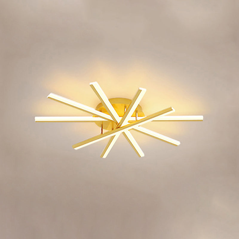 Modern Minimalist LED Linear Flush Mount Lacquered Iron Ceiling Fixture with Acrylic Shade