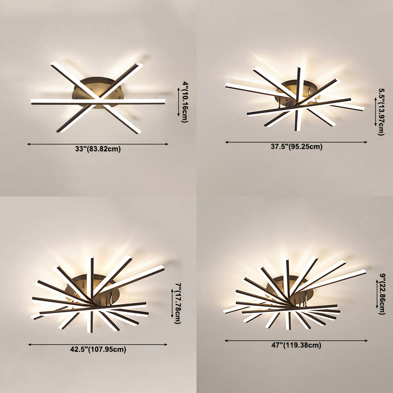 Modern Minimalist LED Linear Flush Mount Lacquered Iron Ceiling Fixture with Acrylic Shade