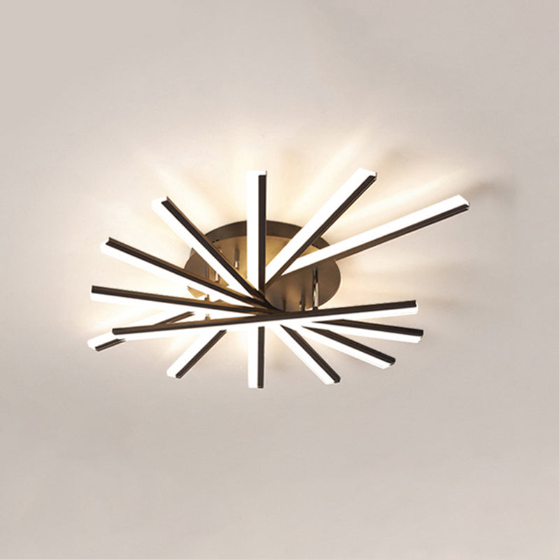 Modern Minimalist LED Linear Flush Mount Lacquered Iron Ceiling Fixture with Acrylic Shade