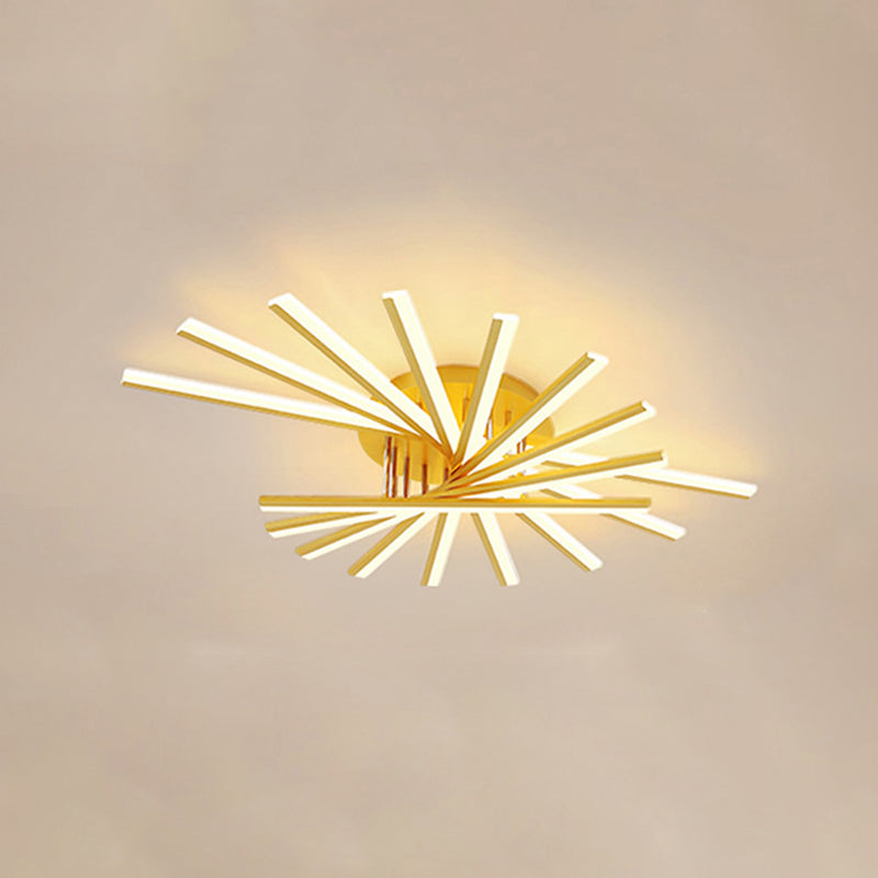 Modern Minimalist LED Linear Flush Mount Lacquered Iron Ceiling Fixture with Acrylic Shade