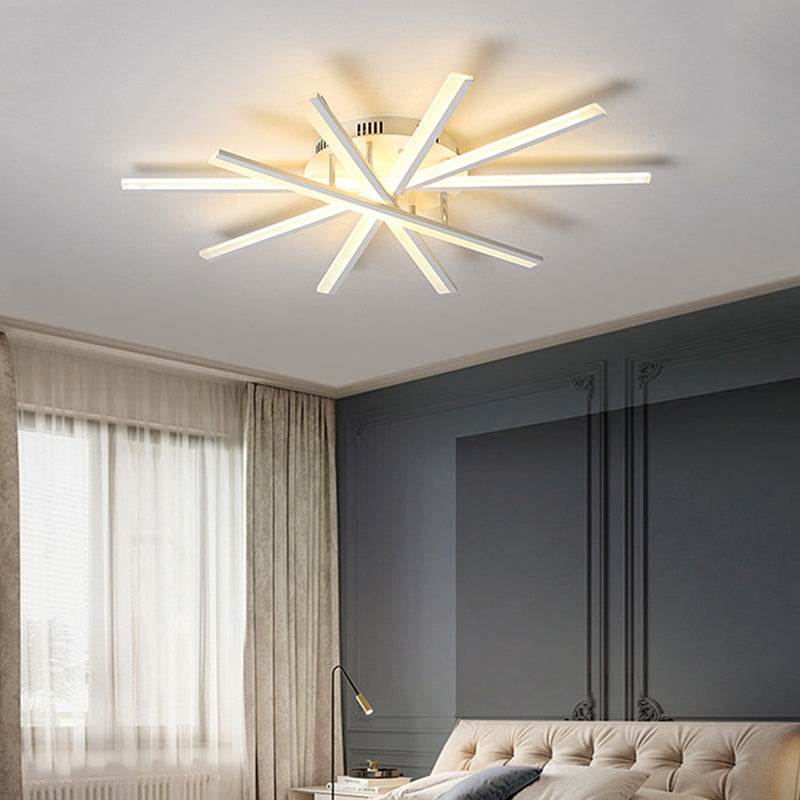 Modern Minimalist LED Linear Flush Mount Lacquered Iron Ceiling Fixture with Acrylic Shade