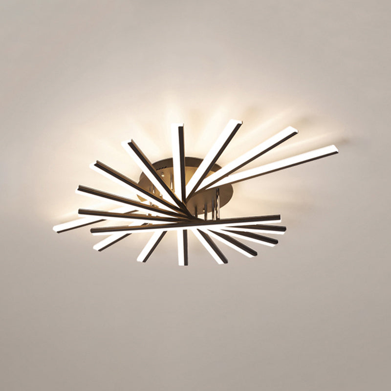Modern Minimalist LED Linear Flush Mount Lacquered Iron Ceiling Fixture with Acrylic Shade