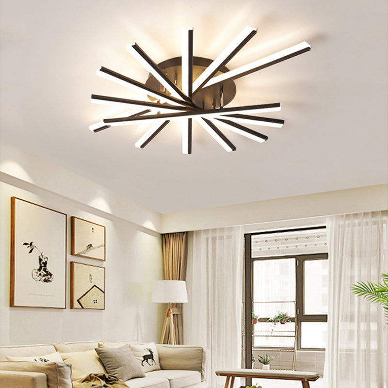 Modern Minimalist LED Linear Flush Mount Lacquered Iron Ceiling Fixture with Acrylic Shade