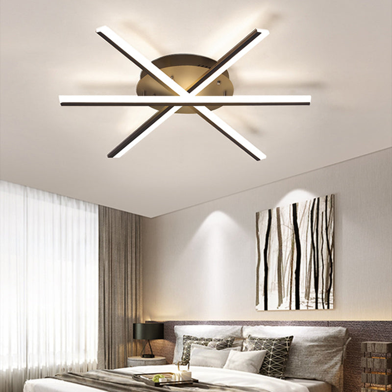 Modern Minimalist LED Linear Flush Mount Lacquered Iron Ceiling Fixture with Acrylic Shade