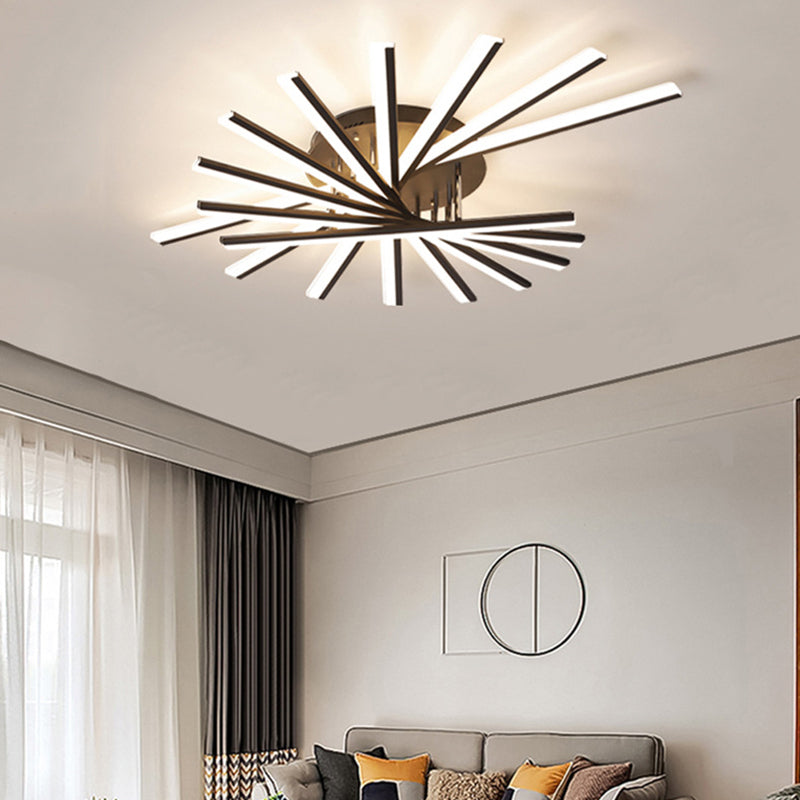 Modern Minimalist LED Linear Flush Mount Lacquered Iron Ceiling Fixture with Acrylic Shade