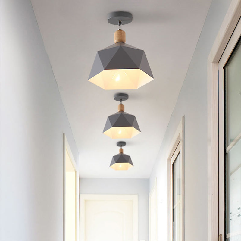 Metalen Zeshoek Plafondmontage Licht Verstelbaar Macaron 1 Kop Grijs/Wit/Groen Semi Inbouw Plafondlamp voor Gang