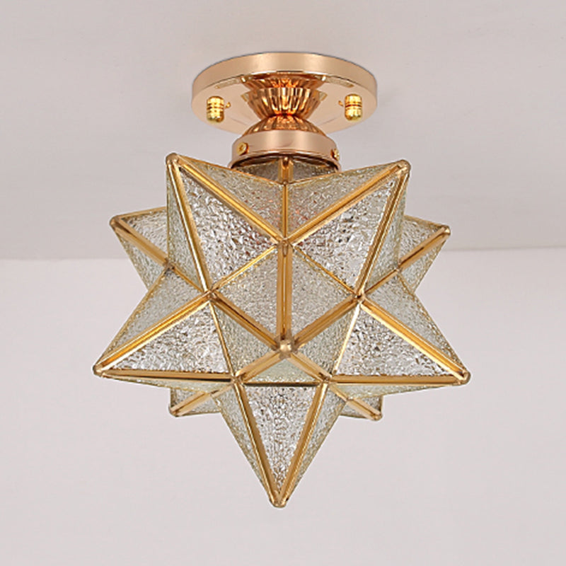 Glass Gold Flush Mount in Colonical Luxury Style Copper Star Ceiling Fixture for Corridor
