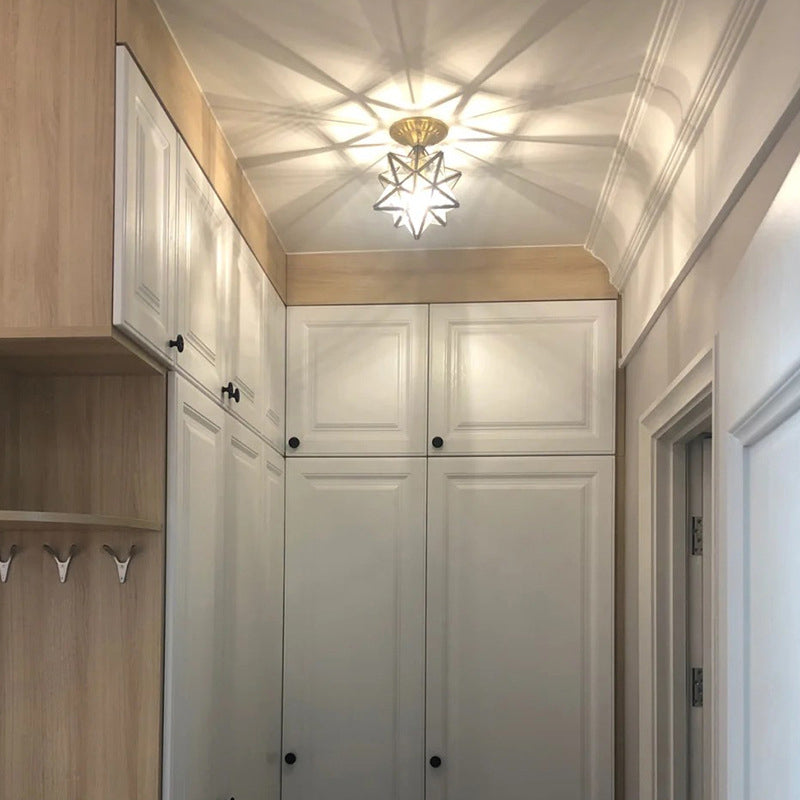 Glass Gold Flush Mount in Colonical Luxury Style Copper Star Ceiling Fixture for Corridor