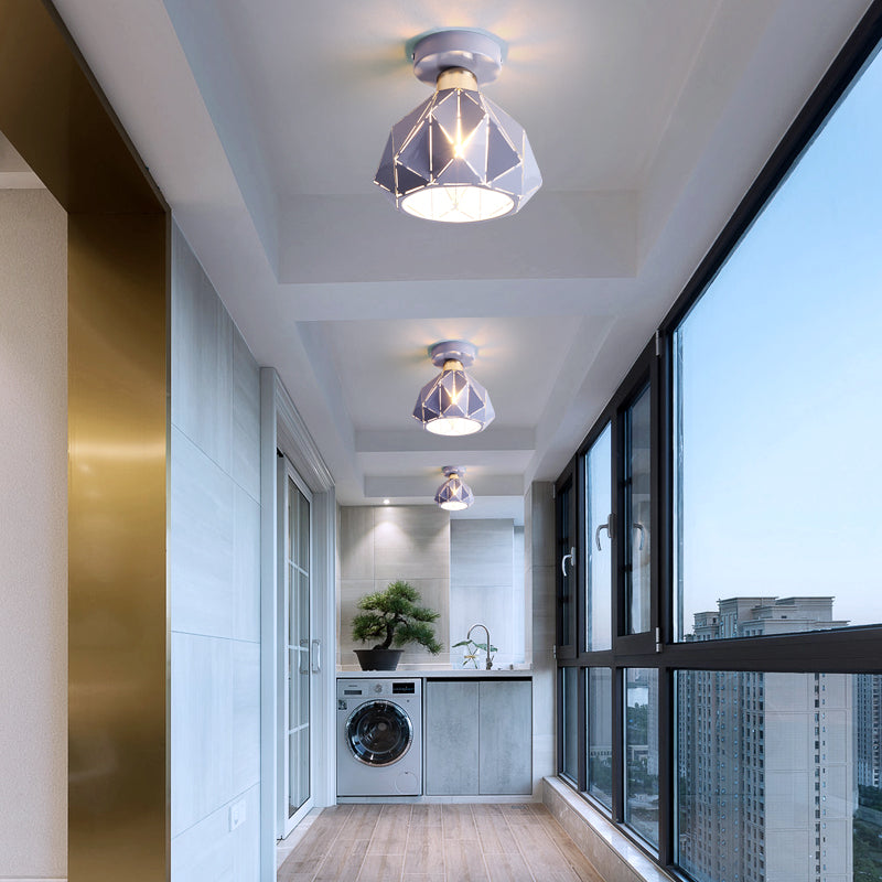 Plafonnier encastré en métal et diamant, style nordique, 1 gris clair/bleu/or, luminaire encastré pour porche