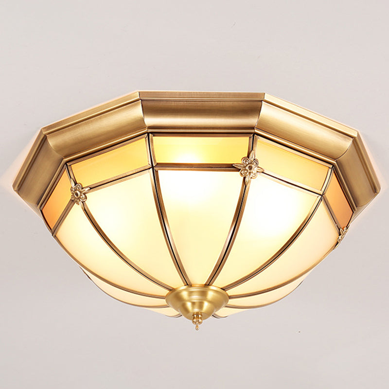 Brass Bowl Ceiling Light in Colonical Artistic Style Copper Indoor Flush Mount with Glass Shade