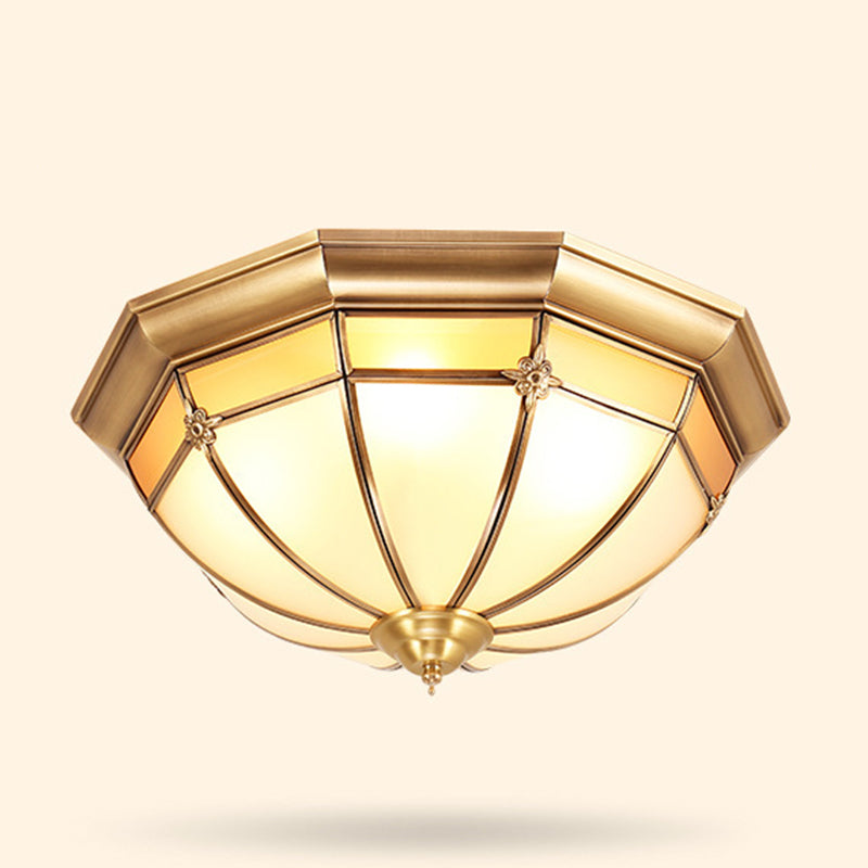 Plafonnier bol en laiton de style artistique colonial, plafonnier d'intérieur en cuivre avec abat-jour en verre