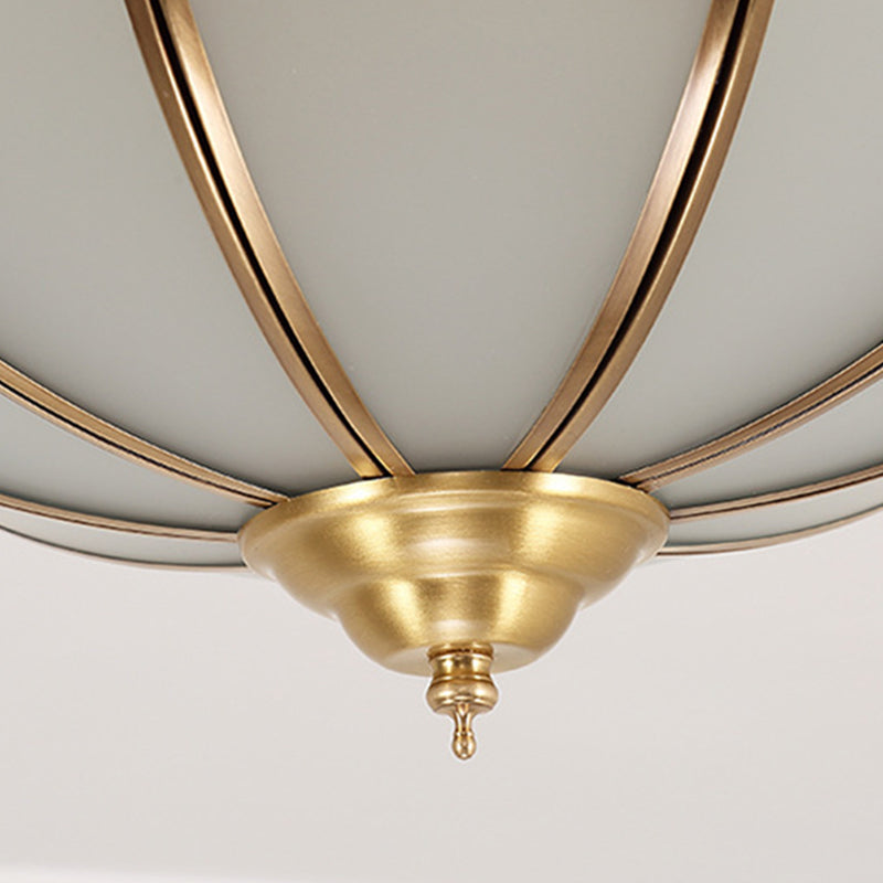 Lámpara de techo tipo cuenco de latón, estilo artístico colonial, montaje empotrado para interiores de cobre con pantalla de cristal
