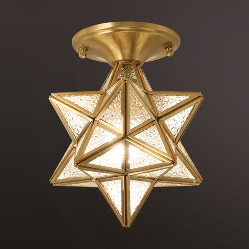 Plafonnier étoile en cuivre à montage encastré d'intérieur de luxe colonial avec abat-jour en verre