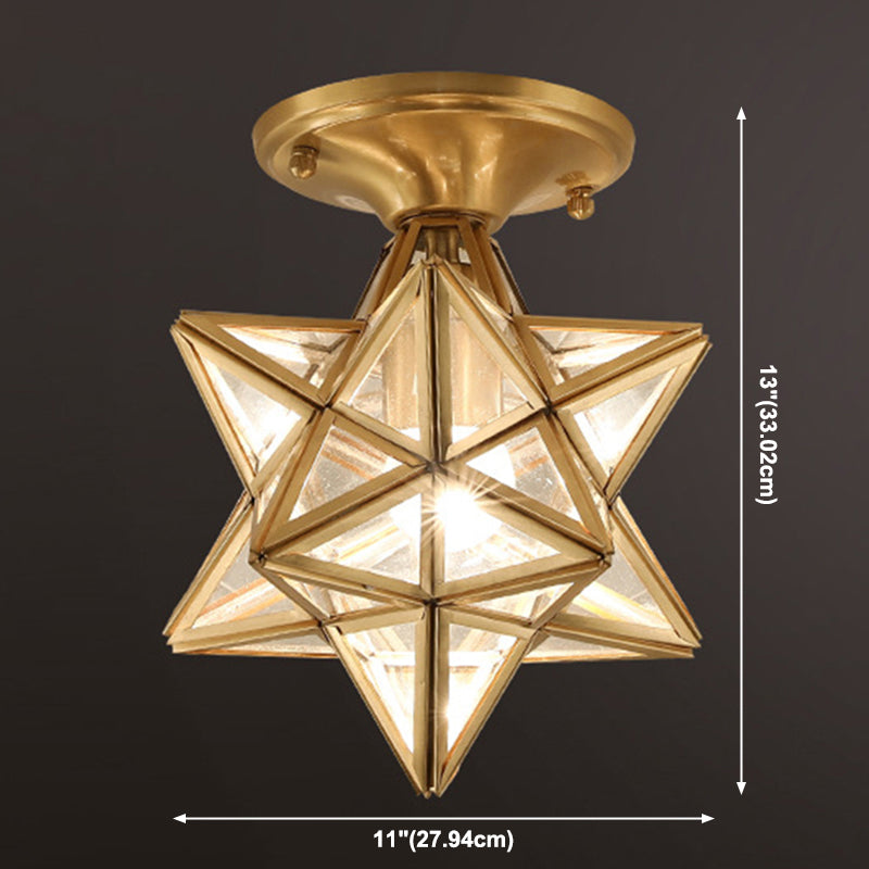 Plafonnier étoile en cuivre à montage encastré d'intérieur de luxe colonial avec abat-jour en verre
