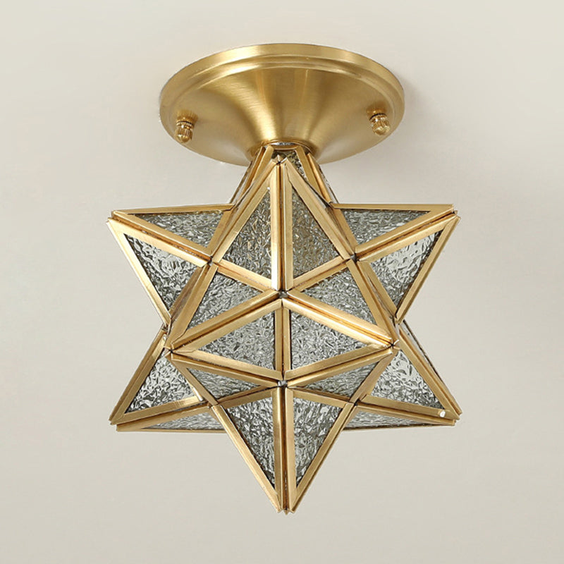 Plafonnier étoile en cuivre à montage encastré d'intérieur de luxe colonial avec abat-jour en verre