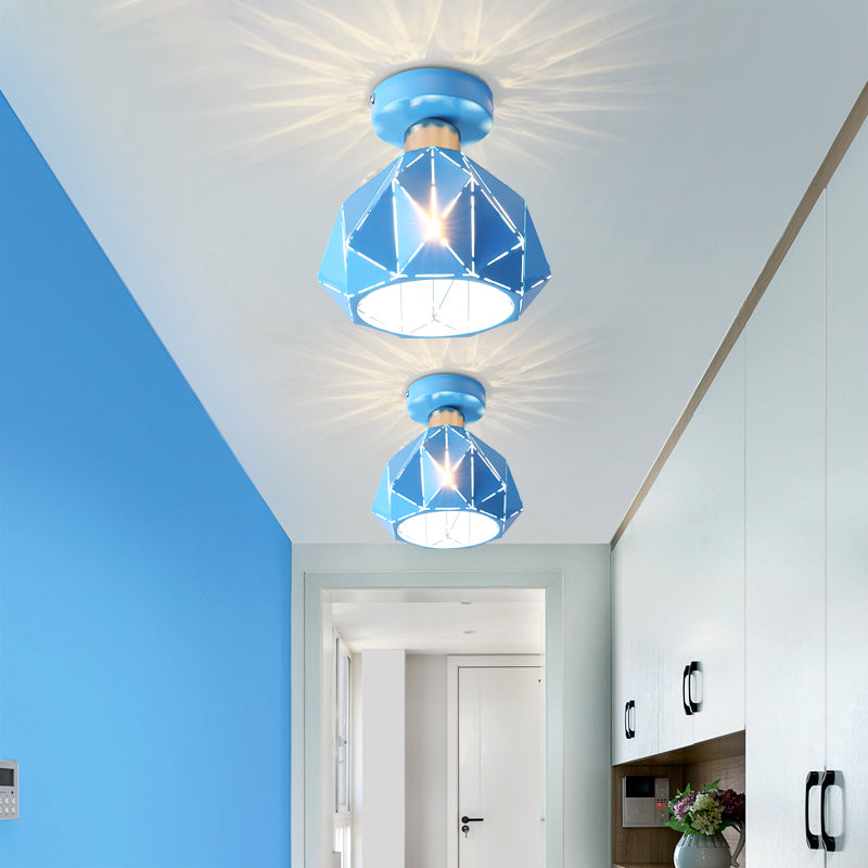 Plafonnier encastré en métal et diamant, style nordique, 1 gris clair/bleu/or, luminaire encastré pour porche