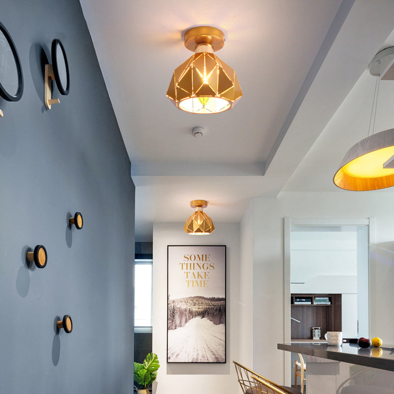 Plafonnier encastré en métal et diamant, style nordique, 1 gris clair/bleu/or, luminaire encastré pour porche