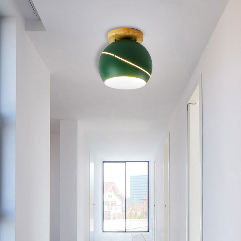 Green/Pink/Gray Spherical Flush Mount Light Fixture Contemporary Metal 1 Head Indoor Ceiling Mounted Light