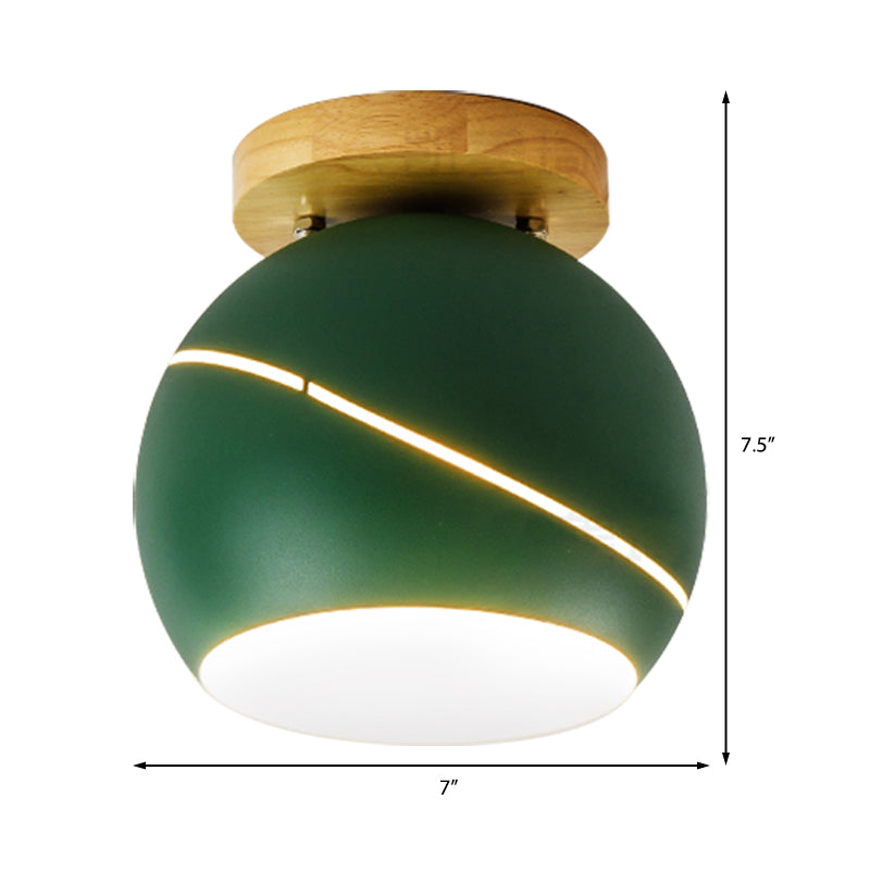 Green/Pink/Gray Spherical Flush Mount Light Fixture Contemporary Metal 1 Head Indoor Ceiling Mounted Light