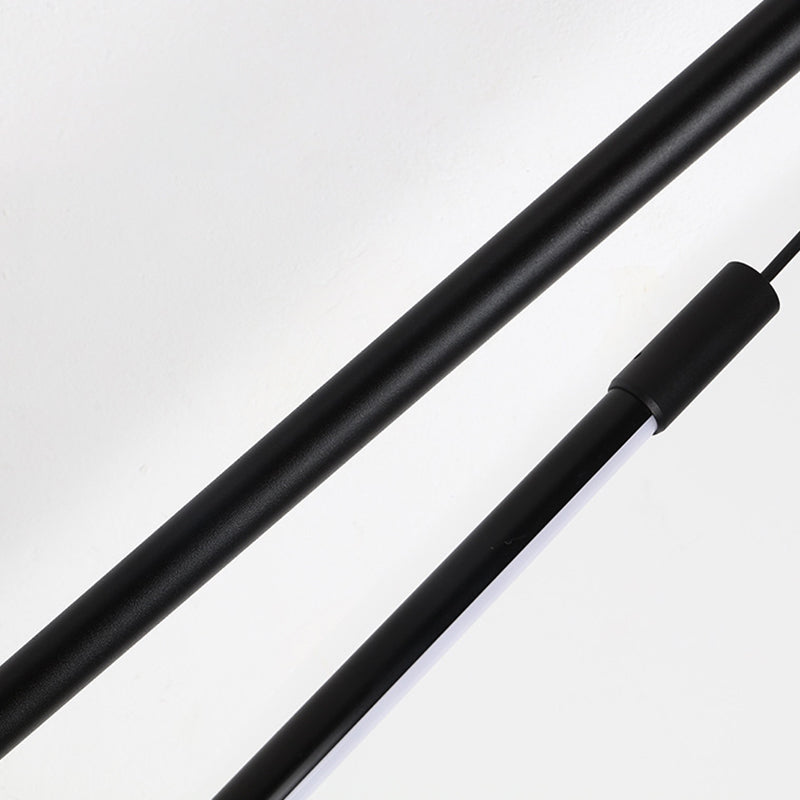 Modern Simple Style LED Line Hanging Pendant 1 Light Hanging Ceiling Light in Black for Hotel