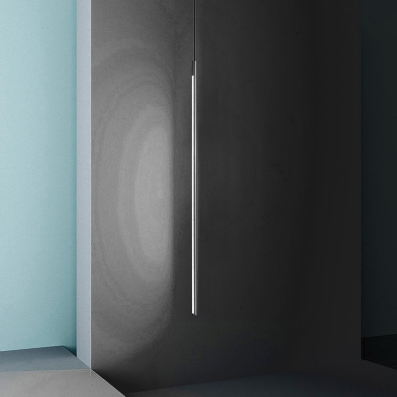 Modern Simple Style LED Line Hanging Pendant 1 Light Hanging Ceiling Light in Black for Hotel