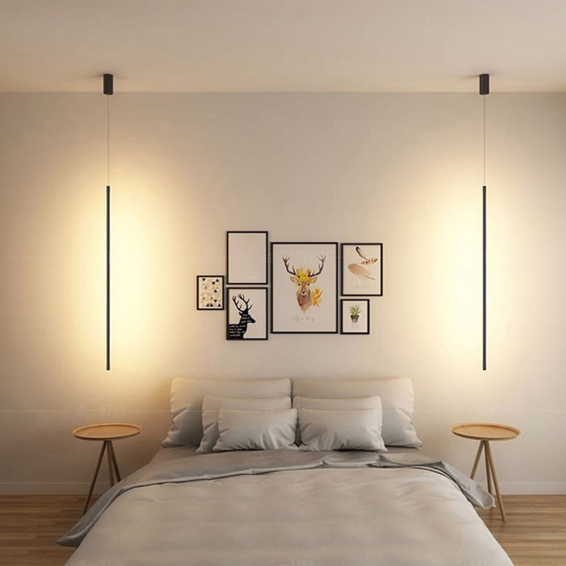 Modern Simple Style LED Line Hanging Pendant 1 Light Hanging Ceiling Light in Black for Hotel